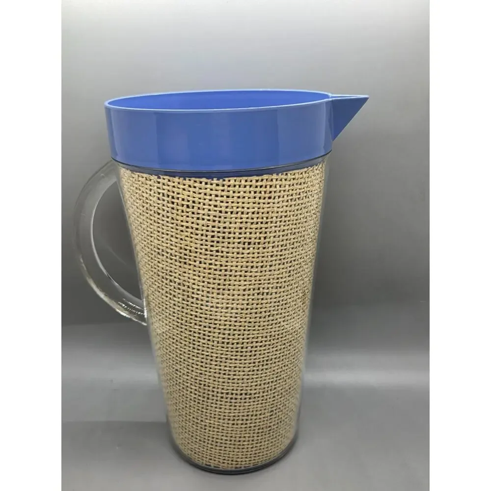 Vintage MCM Raffiaware Acrylic Pitcher, Ice Bucket, & 4 Mugs